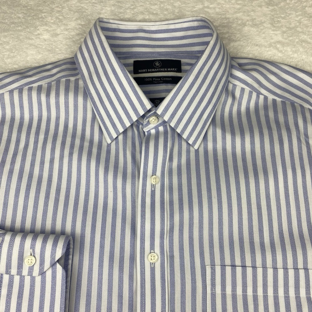 Hart Schaffner Marx Dress Shirt Mens 17.5-33 Blue/White Stripes Non Iron NWT!‎